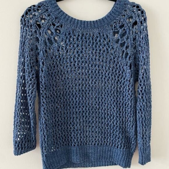 SANDRO Blue Sweater Chunky Open Knit Crochet Size 1 US SMALL - Picture 3 of 10